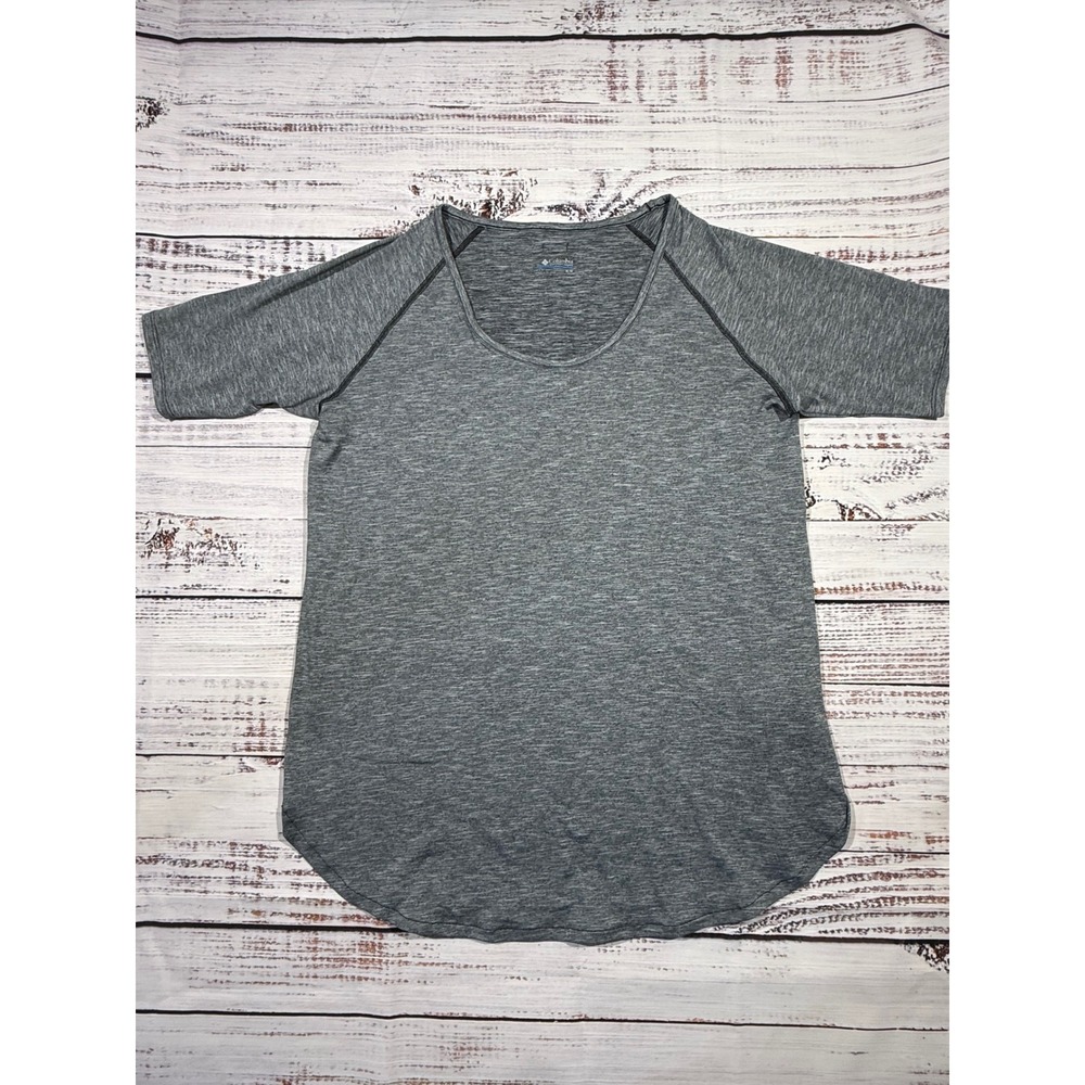 Columbia Womens Gray Space Dye Raglan Short Sleeve Activewear Top Size Medium